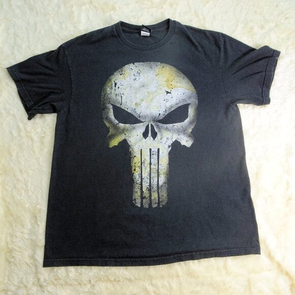 Marvel Black Punisher Skull T-Shirt Large - Picture 1 of 5